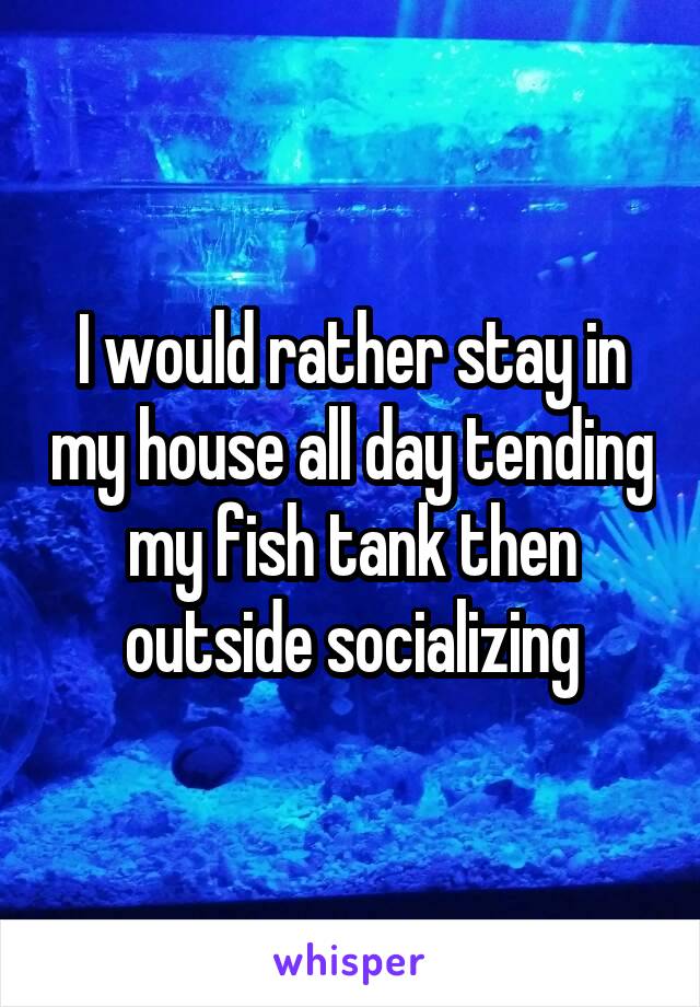 I would rather stay in my house all day tending my fish tank then outside socializing