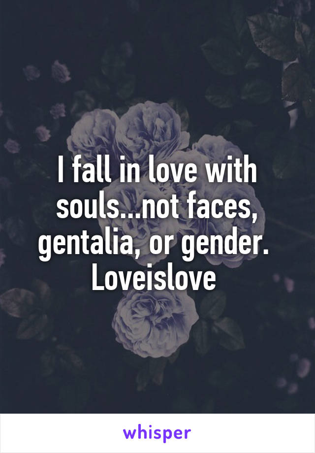 I fall in love with souls...not faces, gentalia, or gender. 
Loveislove 