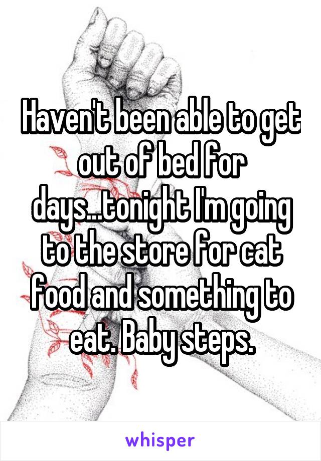 Haven't been able to get out of bed for days...tonight I'm going to the store for cat food and something to eat. Baby steps.