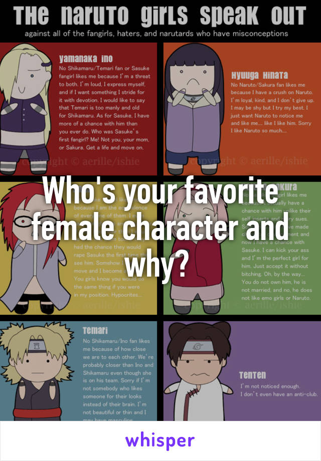 Who's your favorite female character and why? 