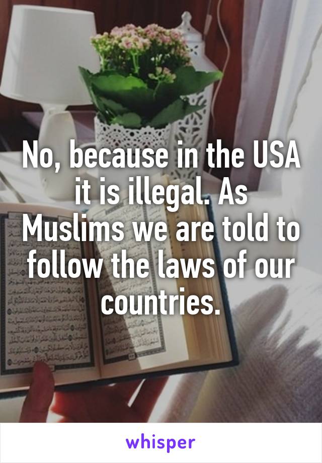 No, because in the USA it is illegal. As Muslims we are told to follow the laws of our countries.