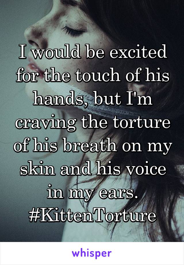 I would be excited for the touch of his hands, but I'm craving the torture of his breath on my skin and his voice in my ears.
#KittenTorture