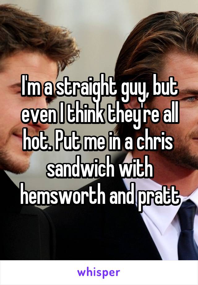 I'm a straight guy, but even I think they're all hot. Put me in a chris  sandwich with hemsworth and pratt