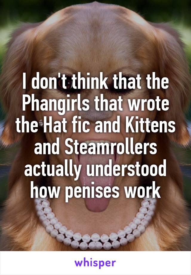 I don't think that the Phangirls that wrote the Hat fic and Kittens and Steamrollers actually understood how penises work