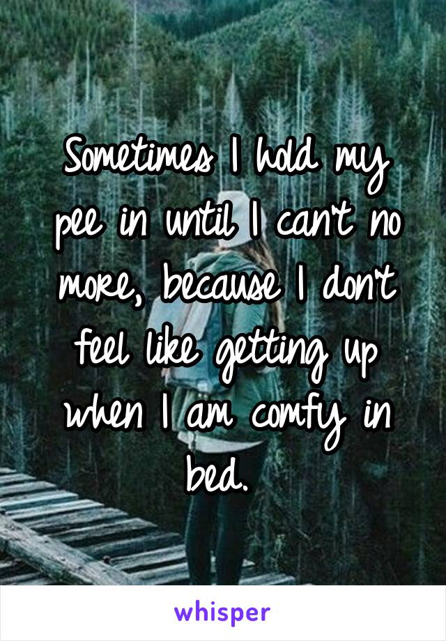 Sometimes I hold my pee in until I can't no more, because I don't feel like getting up when I am comfy in bed. 