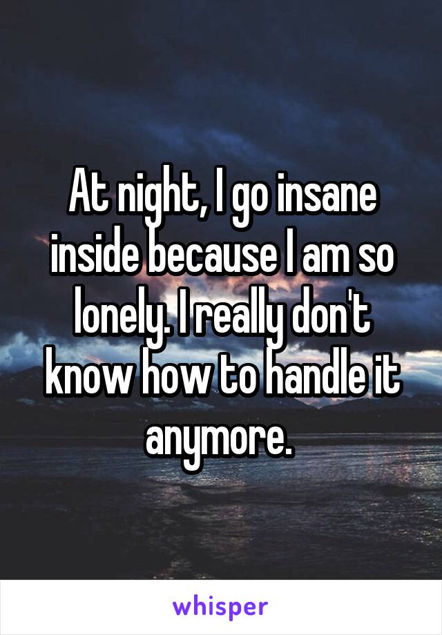 At night, I go insane inside because I am so lonely. I really don't know how to handle it anymore. 