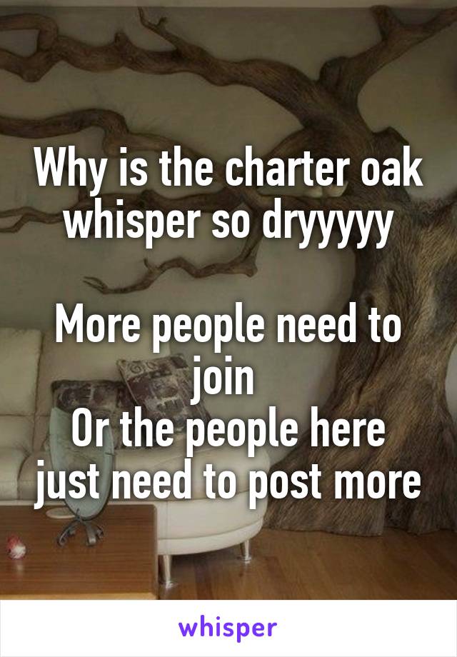 Why is the charter oak whisper so dryyyyy

More people need to join 
Or the people here just need to post more