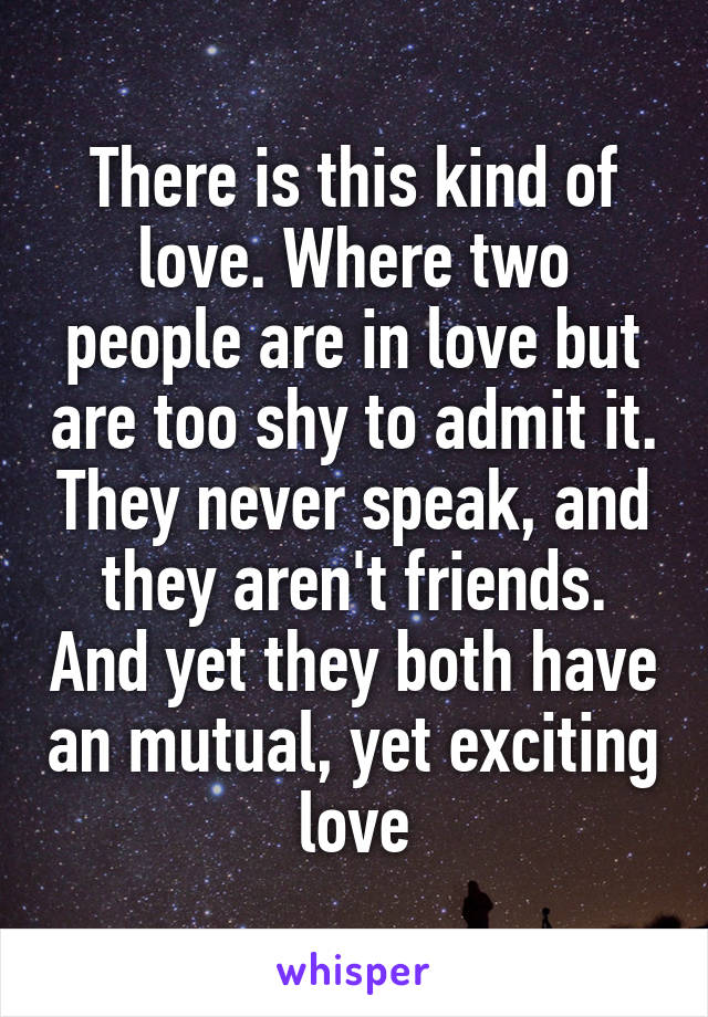 There is this kind of love. Where two people are in love but are too shy to admit it. They never speak, and they aren't friends. And yet they both have an mutual, yet exciting love