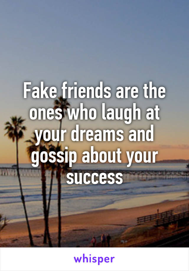 Fake friends are the ones who laugh at your dreams and gossip about your success