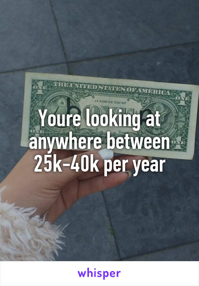 Youre looking at anywhere between 25k-40k per year