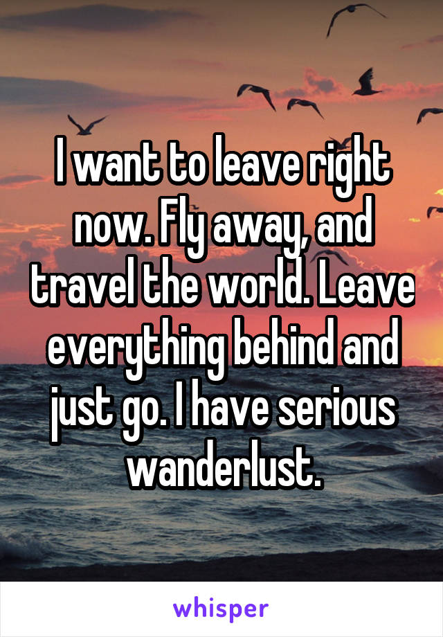 I want to leave right now. Fly away, and travel the world. Leave everything behind and just go. I have serious wanderlust.