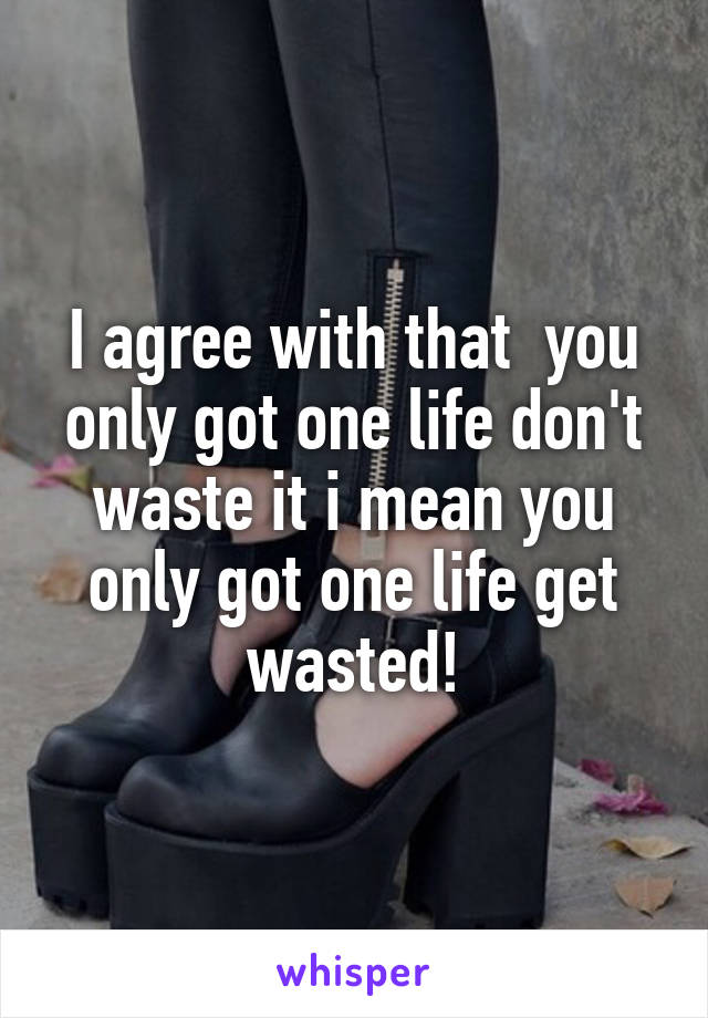 I agree with that  you only got one life don't waste it i mean you only got one life get wasted!