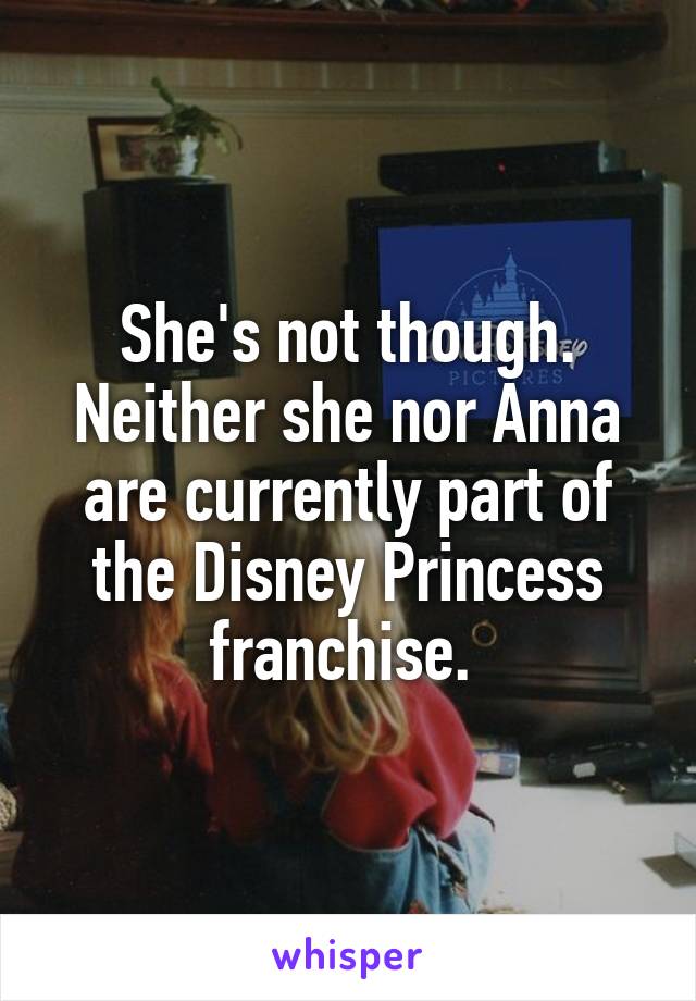 She's not though. Neither she nor Anna are currently part of the Disney Princess franchise. 