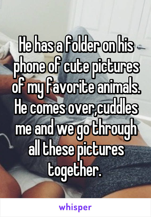 He has a folder on his phone of cute pictures of my favorite animals. He comes over,cuddles me and we go through all these pictures together. 