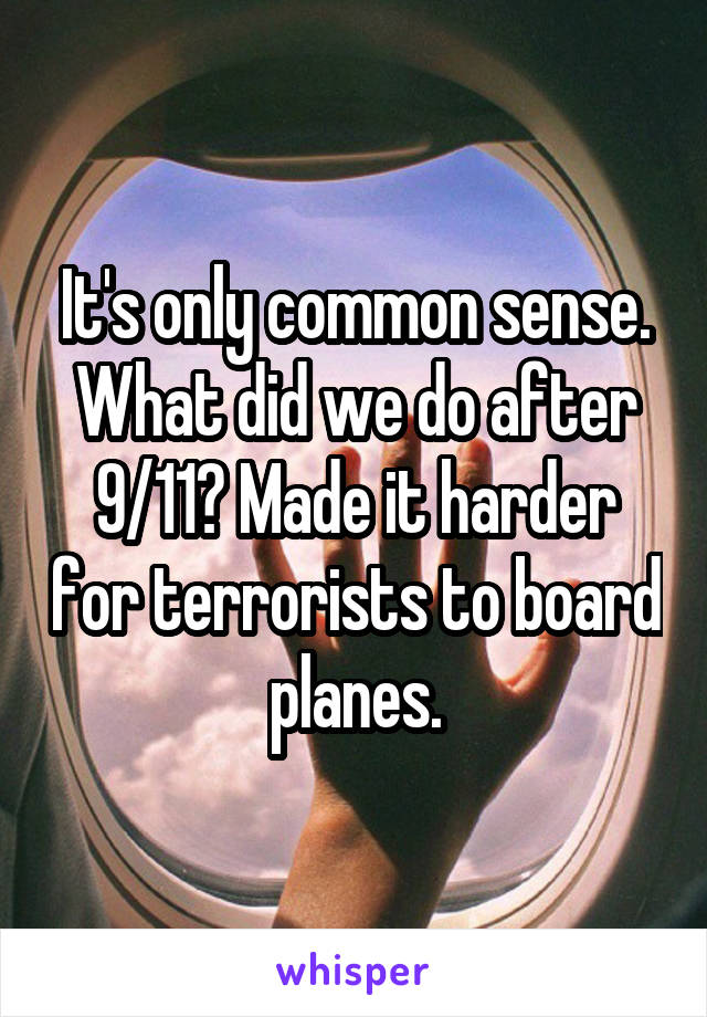 It's only common sense. What did we do after 9/11? Made it harder for terrorists to board planes.