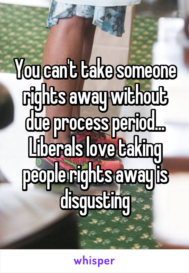 You can't take someone rights away without due process period... Liberals love taking people rights away is disgusting