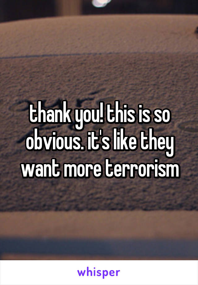 thank you! this is so obvious. it's like they want more terrorism