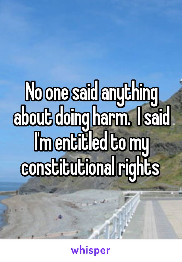 No one said anything about doing harm.  I said I'm entitled to my constitutional rights 