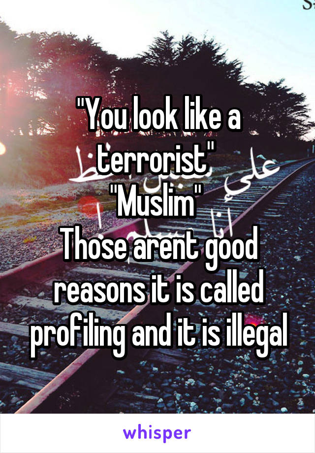 "You look like a terrorist" 
"Muslim" 
Those arent good reasons it is called profiling and it is illegal