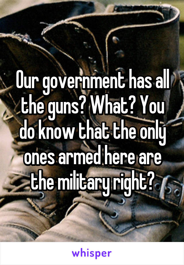 Our government has all the guns? What? You do know that the only ones armed here are the military right?