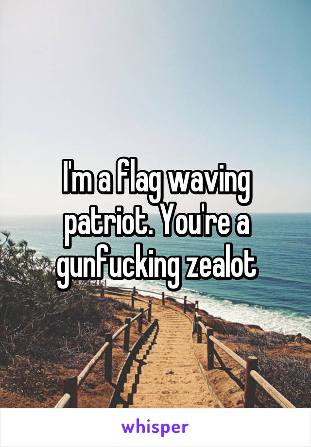 I'm a flag waving patriot. You're a gunfucking zealot