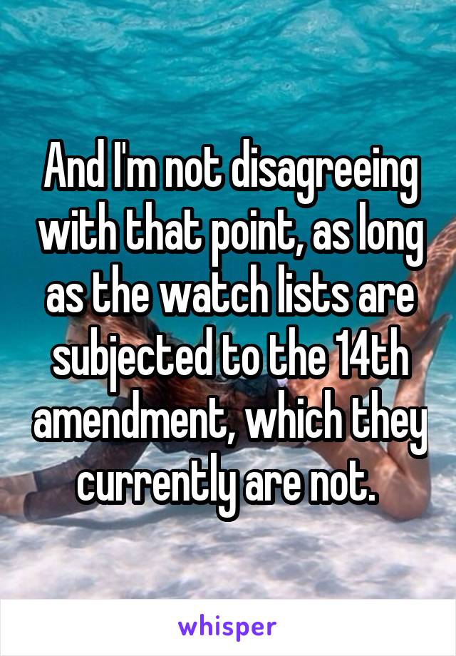 And I'm not disagreeing with that point, as long as the watch lists are subjected to the 14th amendment, which they currently are not. 