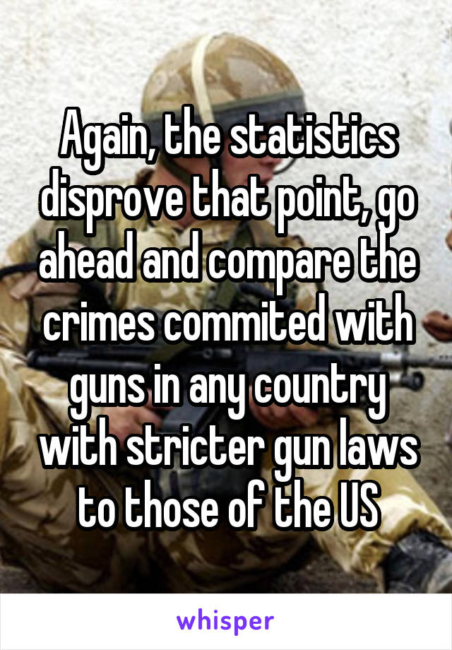 Again, the statistics disprove that point, go ahead and compare the crimes commited with guns in any country with stricter gun laws to those of the US