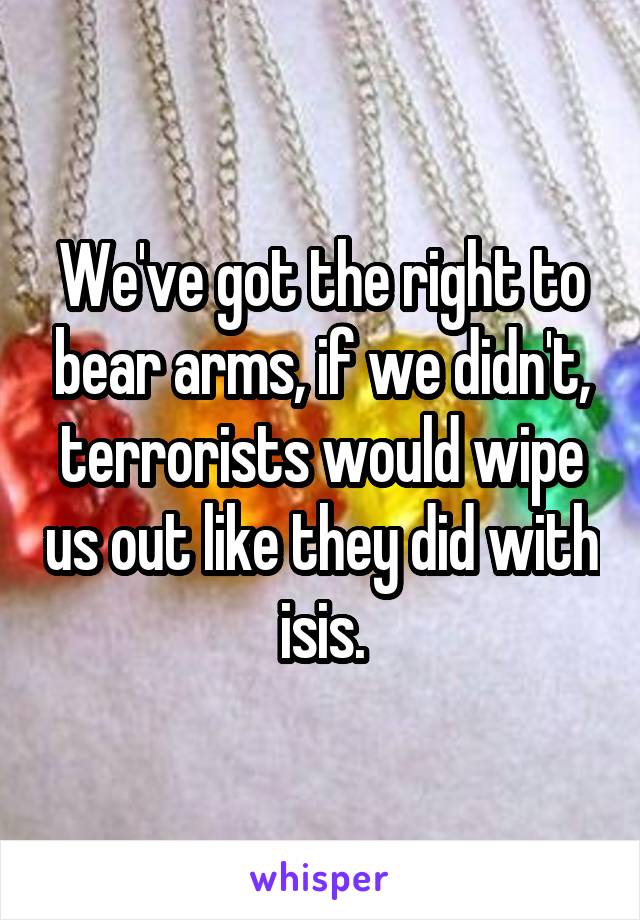 We've got the right to bear arms, if we didn't, terrorists would wipe us out like they did with isis.