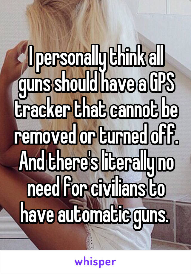 I personally think all guns should have a GPS tracker that cannot be removed or turned off. And there's literally no need for civilians to have automatic guns. 