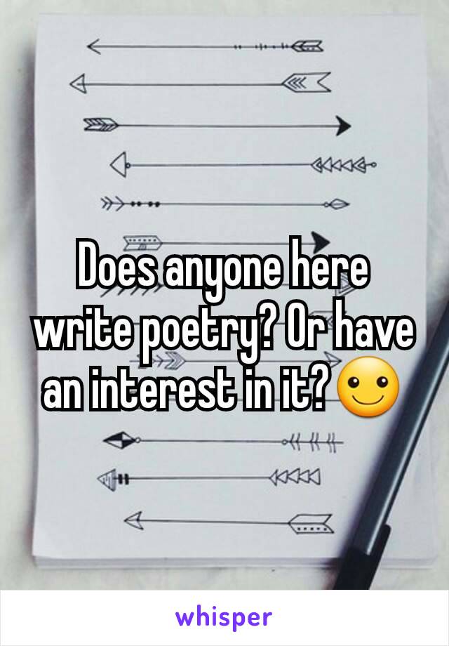 Does anyone here write poetry? Or have an interest in it?☺