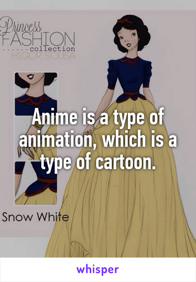 Anime is a type of animation, which is a type of cartoon.