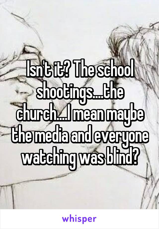 Isn't it? The school shootings....the church....I mean maybe the media and everyone watching was blind?