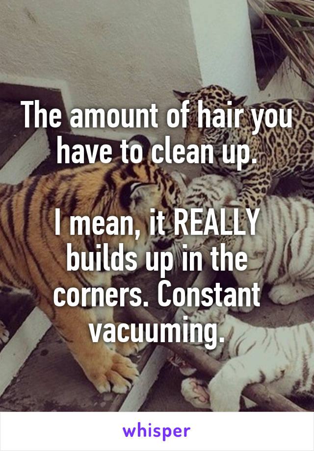The amount of hair you have to clean up.

I mean, it REALLY builds up in the corners. Constant vacuuming.