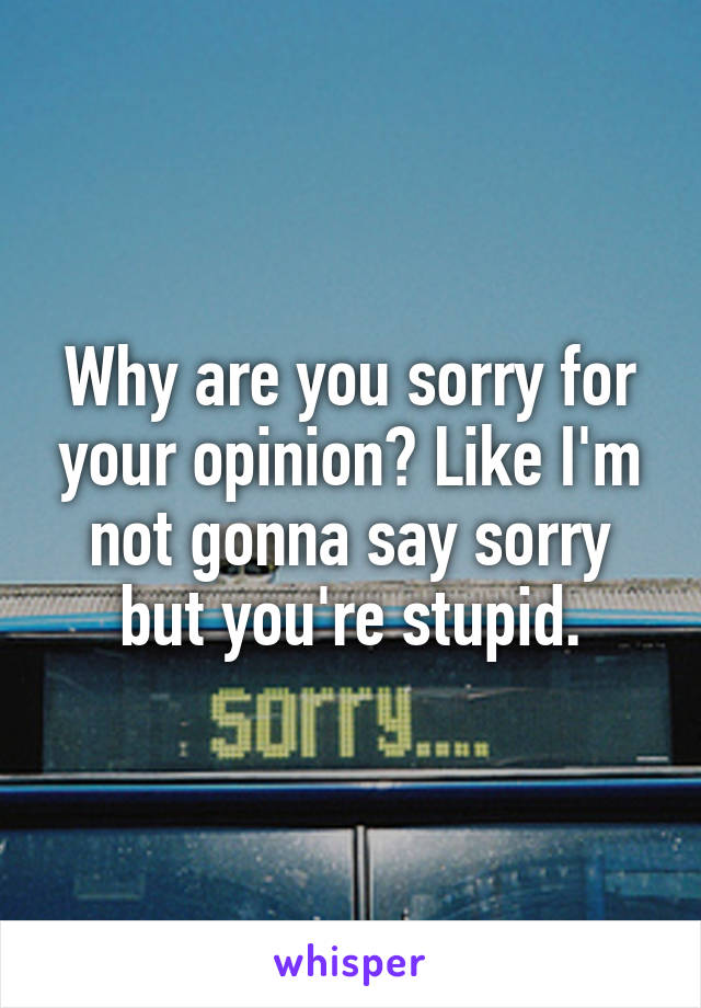 Why are you sorry for your opinion? Like I'm not gonna say sorry but you're stupid.