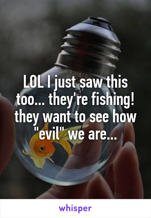 LOL I just saw this too... they're fishing! they want to see how "evil" we are...