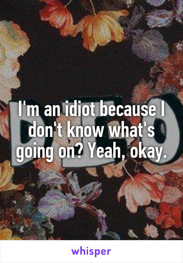 I'm an idiot because I don't know what's going on? Yeah, okay.