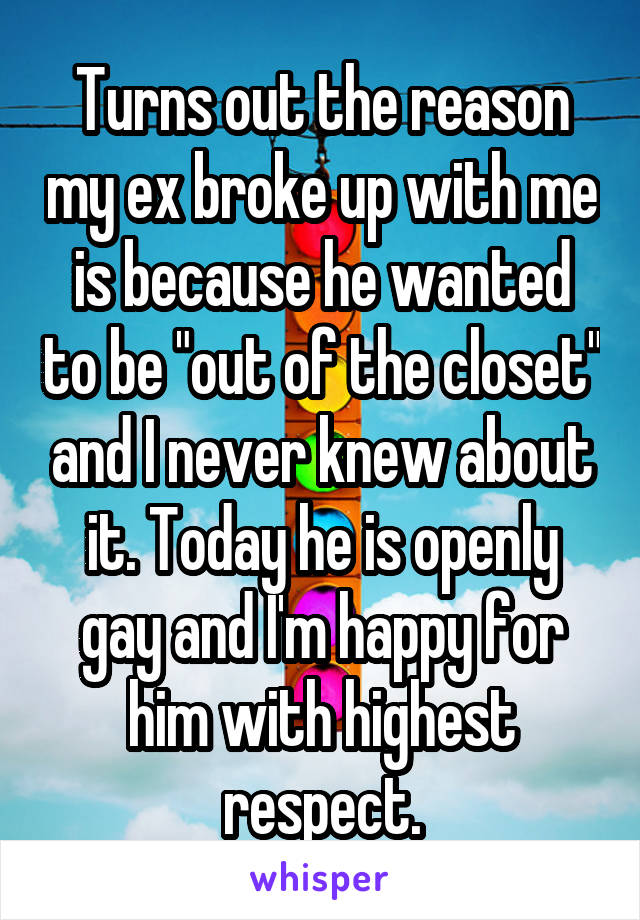 Turns out the reason my ex broke up with me is because he wanted to be "out of the closet" and I never knew about it. Today he is openly gay and I'm happy for him with highest respect.