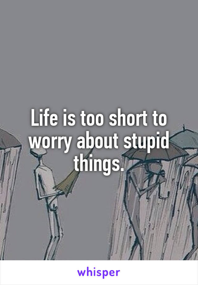 Life is too short to worry about stupid things.
