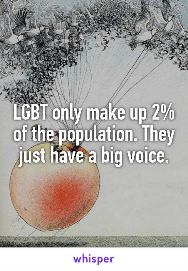 LGBT only make up 2% of the population. They just have a big voice.