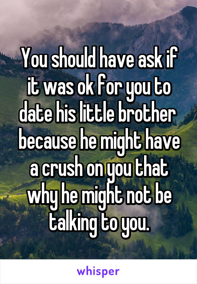 You should have ask if it was ok for you to date his little brother  because he might have a crush on you that why he might not be talking to you.