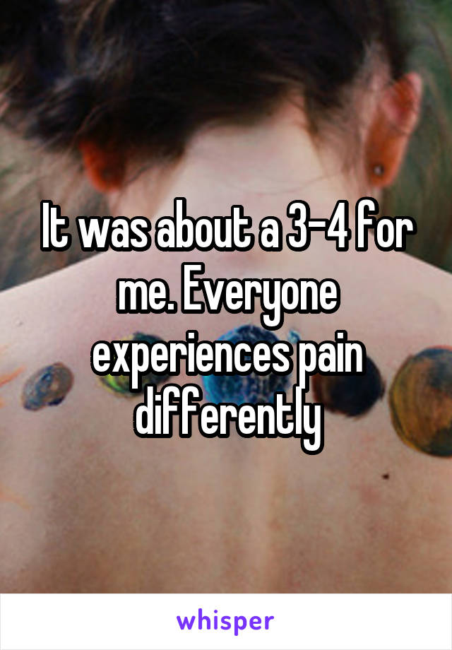 It was about a 3-4 for me. Everyone experiences pain differently