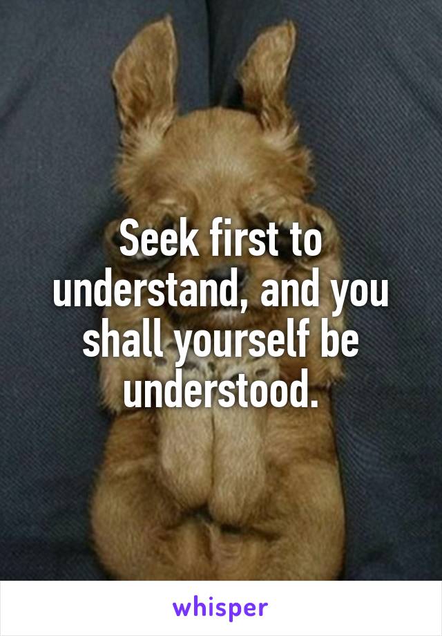 Seek first to understand, and you shall yourself be understood.
