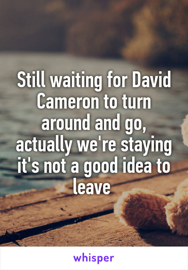 Still waiting for David Cameron to turn around and go, actually we're staying it's not a good idea to leave 