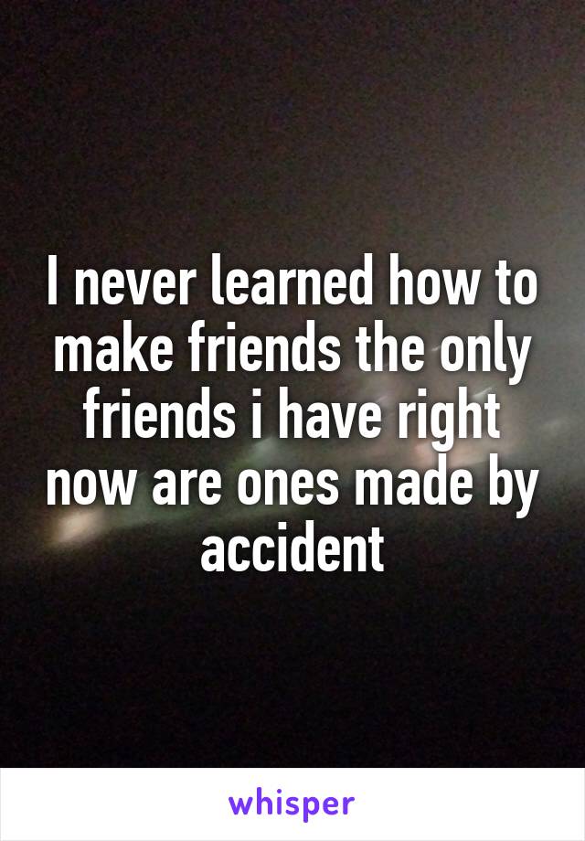 I never learned how to make friends the only friends i have right now are ones made by accident