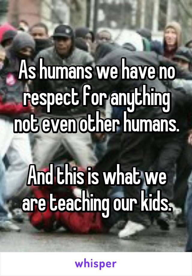 As humans we have no respect for anything not even other humans. 
And this is what we are teaching our kids.