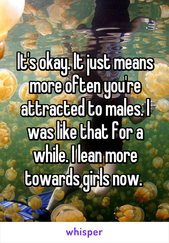 It's okay. It just means more often you're attracted to males. I was like that for a while. I lean more towards girls now. 