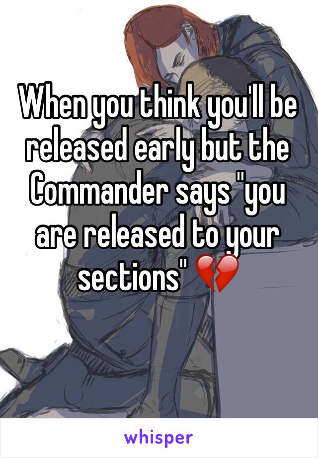 When you think you'll be released early but the Commander says "you are released to your sections" 💔