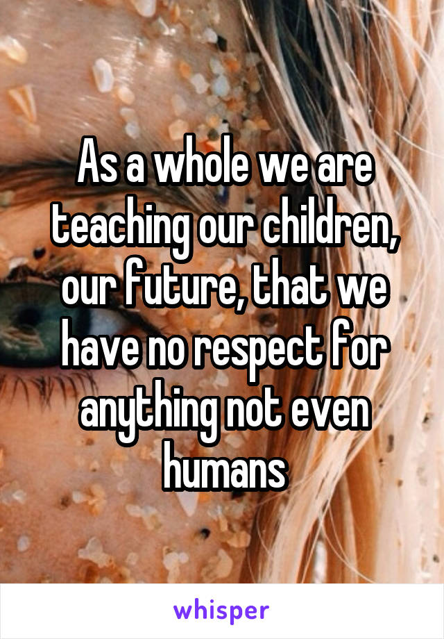 As a whole we are teaching our children, our future, that we have no respect for anything not even humans