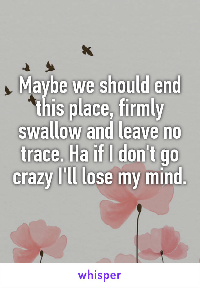 Maybe we should end this place, firmly swallow and leave no trace. Ha if I don't go crazy I'll lose my mind. 