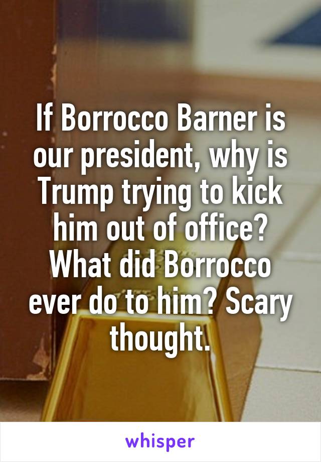 If Borrocco Barner is our president, why is Trump trying to kick him out of office? What did Borrocco ever do to him? Scary thought.